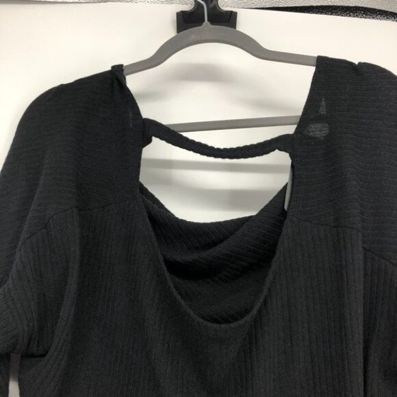 NWT Cherish black waffle knit draped open back long sleeve top  Small - Picture 7 of 14